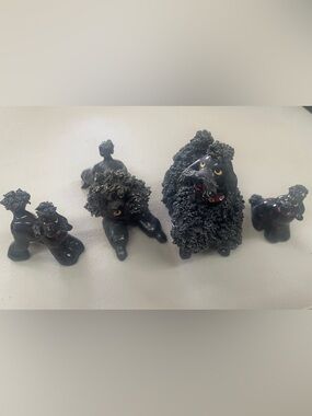 Set of 4 Black Spaghetti Poodles Ceramic Figurines